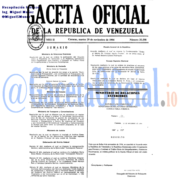 Gaceta Oficial 35598 del 29 Noviembre 1994