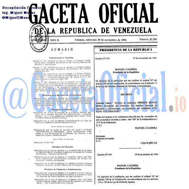 Gaceta Oficial 35599 del 30 Noviembre 1994