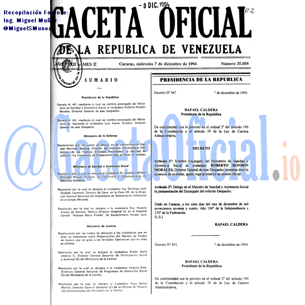 Gaceta Oficial 35604 del 7 Diciembre 1994