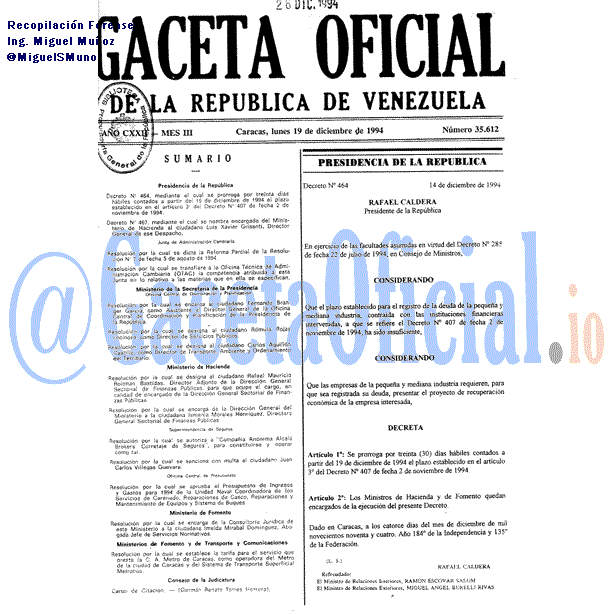Gaceta Oficial 35612 del 19 Diciembre 1994