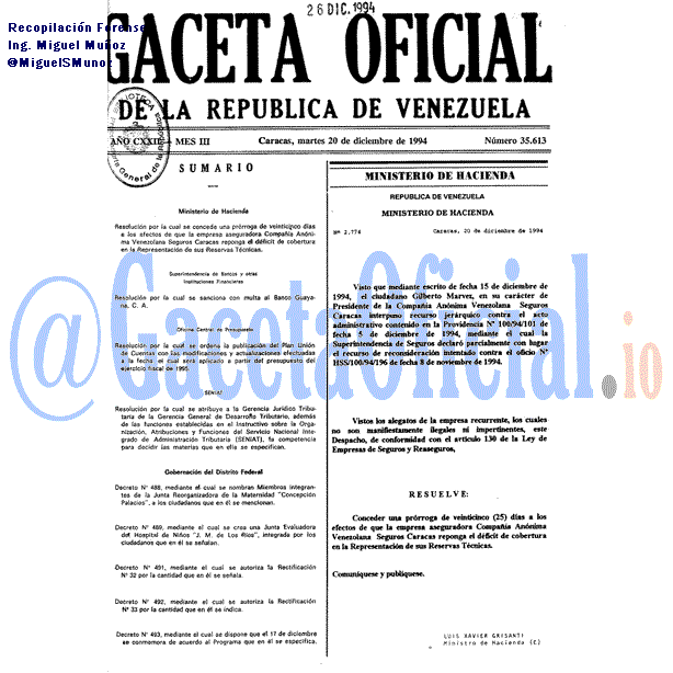 Gaceta Oficial 35613 del 20 Diciembre 1994