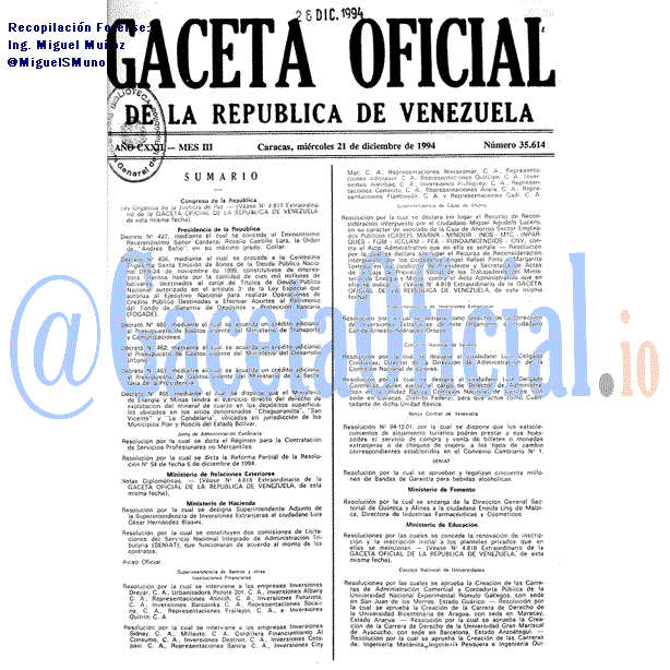 Gaceta Oficial 35614 del 21 Diciembre 1994