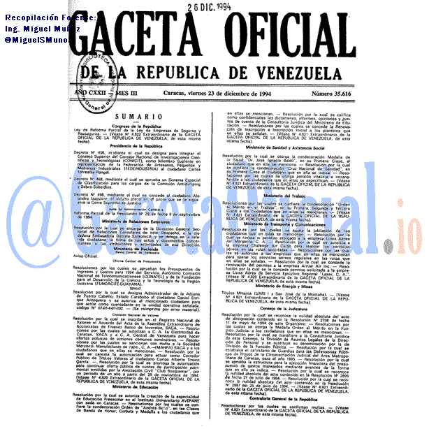 Gaceta Oficial 35616 del 23 Diciembre 1994