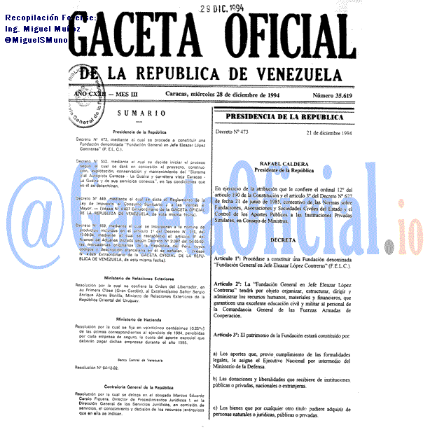 Gaceta Oficial 35619 del 28 Diciembre 1994