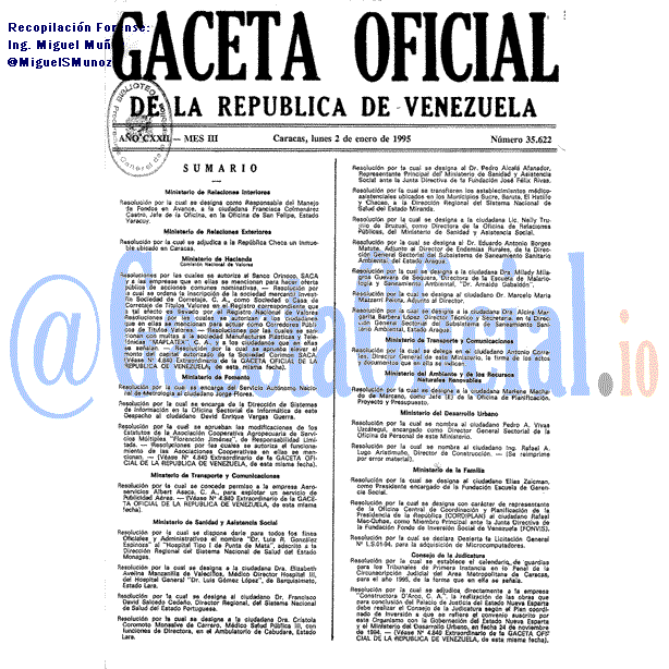 Gaceta Oficial 35622 del 2 Enero 1995