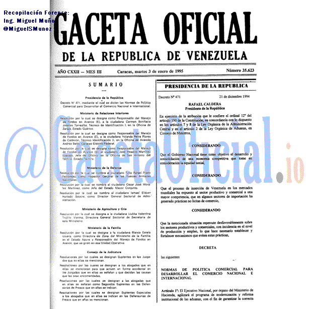 Gaceta Oficial 35623 del 3 Enero 1995
