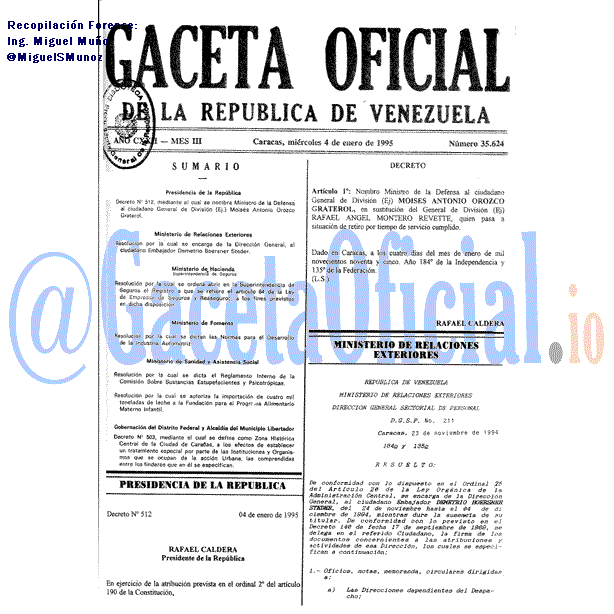 Gaceta Oficial 35624 del 4 Enero 1995