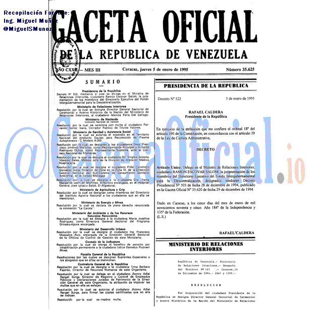 Gaceta Oficial 35625 del 5 Enero 1995