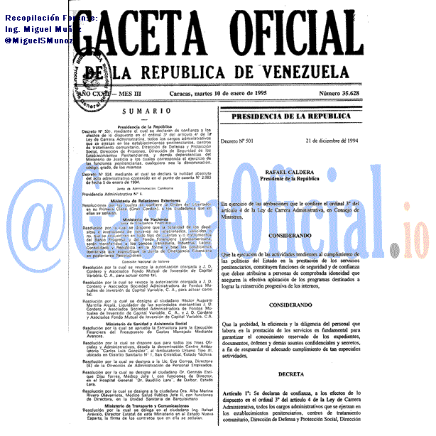 Gaceta Oficial 35628 del 10 Enero 1995