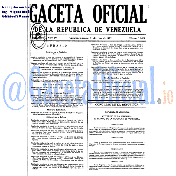 Gaceta Oficial 35629 del 11 Enero 1995