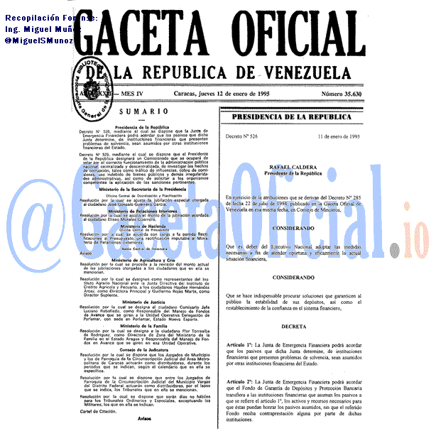 Gaceta Oficial 35630 del 12 Enero 1995