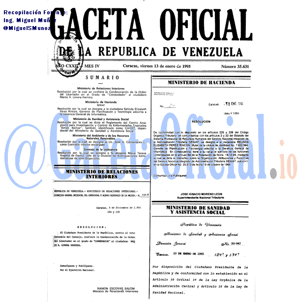 Gaceta Oficial 35631 del 13 Enero 1995