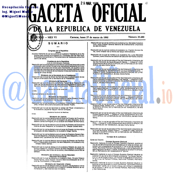 Gaceta Oficial 35680 del 27 Marzo 1995