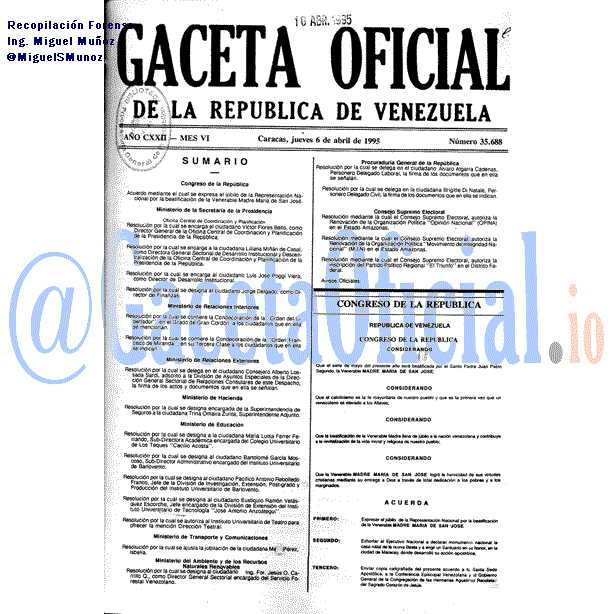 Gaceta Oficial 35688 del 6 Abril 1995
