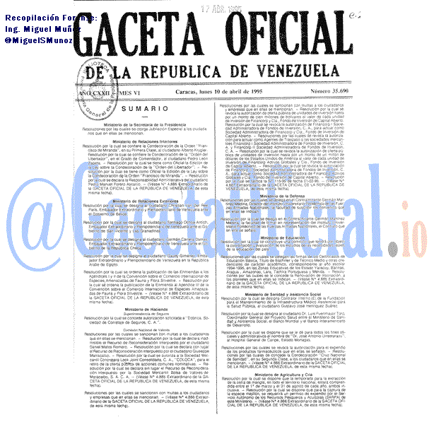 Gaceta Oficial 35690 del 10 Abril 1995