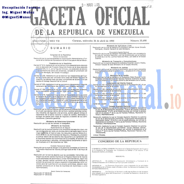 Gaceta Oficial 35698 del 26 Abril 1995