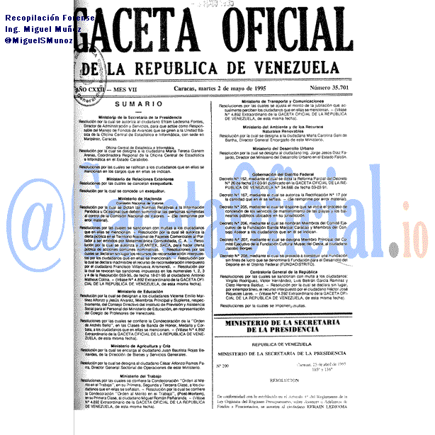 Gaceta Oficial 35701 del 2 Mayo 1995