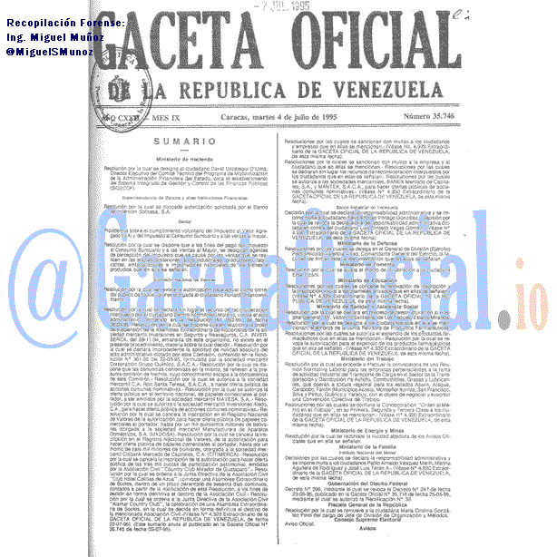 Gaceta Oficial 35746 del 4 Julio 1995