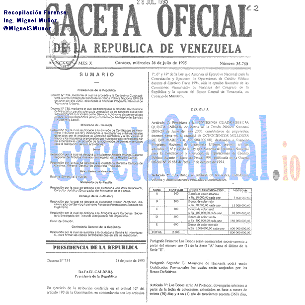 Gaceta Oficial 35760 del 26 Julio 1995