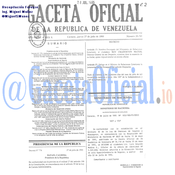 Gaceta Oficial 35761 del 27 Julio 1995