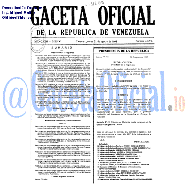 Gaceta Oficial 35786 del 31 Agosto 1995