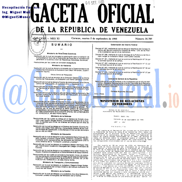 Gaceta Oficial 35789 del 5 Septiembre 1995