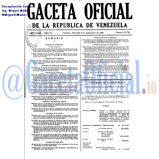 Gaceta Oficial 35790 del 6 Septiembre 1995