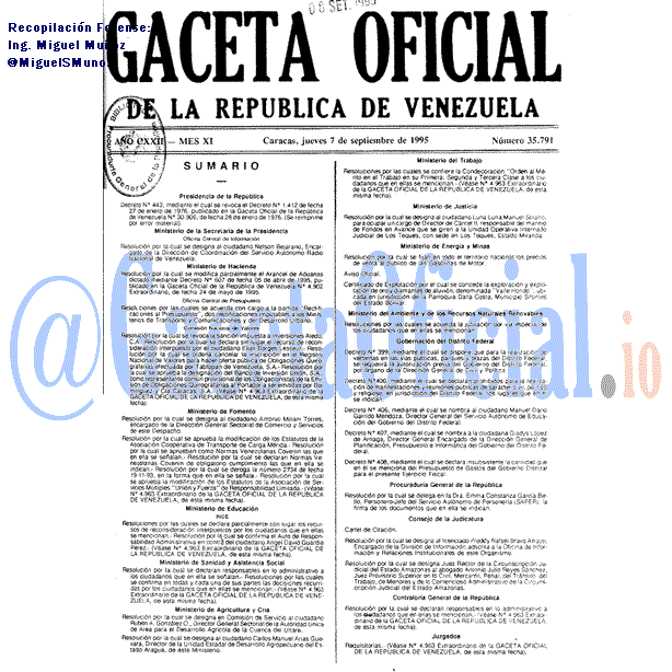 Gaceta Oficial 35791 del 7 Septiembre 1995
