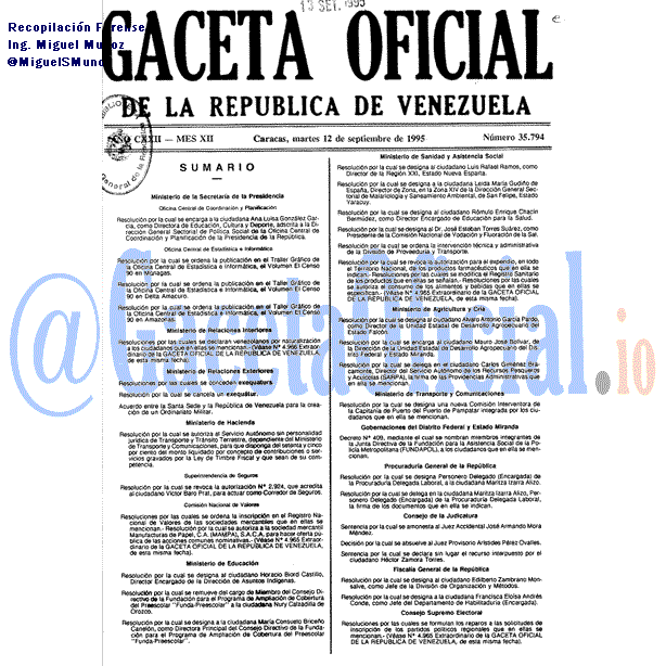 Gaceta Oficial 35794 del 12 Septiembre 1995
