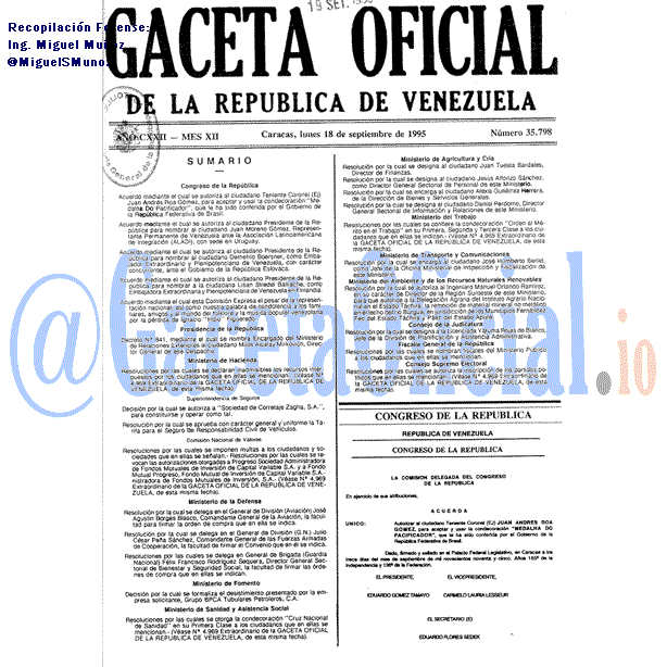 Gaceta Oficial 35798 del 18 Septiembre 1995