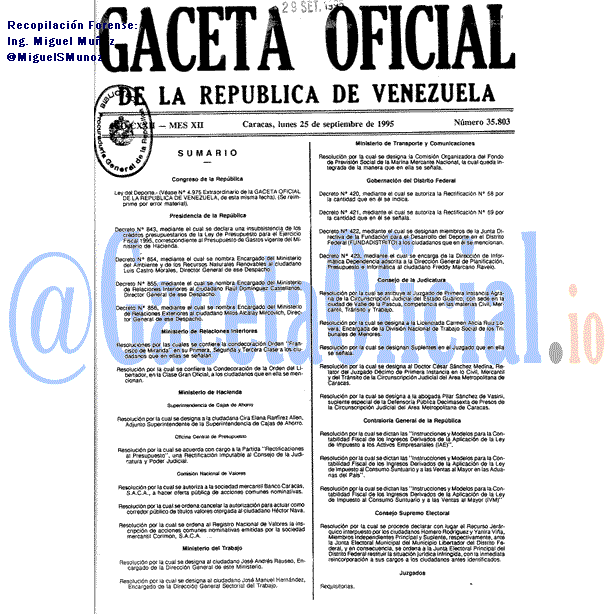 Gaceta Oficial 35803 del 25 Septiembre 1995
