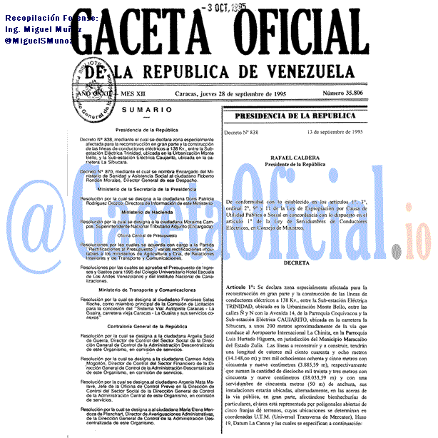 Gaceta Oficial 35806 del 28 Septiembre 1995