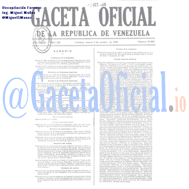 Gaceta Oficial 35809 del 3 Octubre 1995