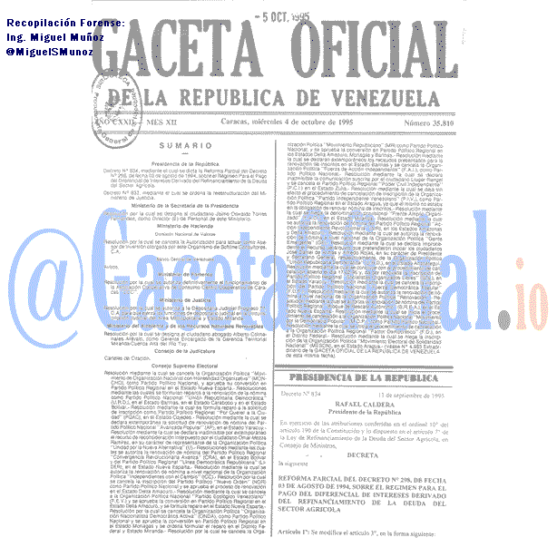 Gaceta Oficial 35810 del 4 Octubre 1995
