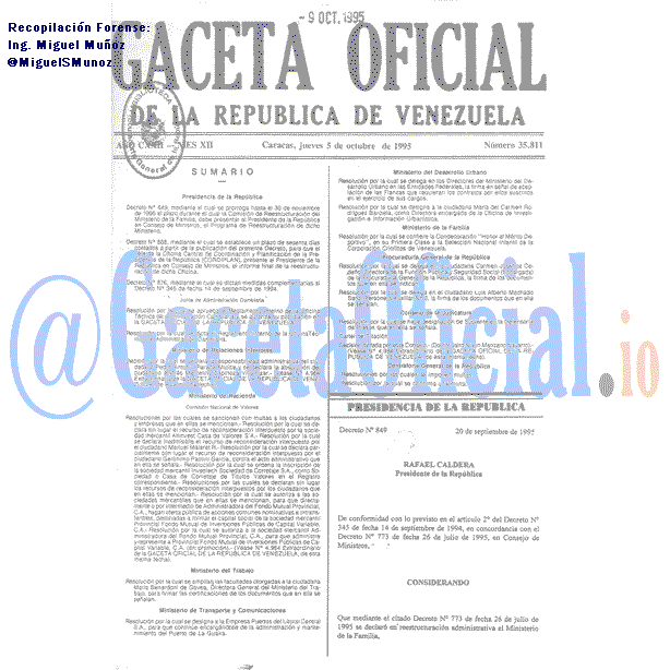 Gaceta Oficial 35811 del 5 Octubre 1995