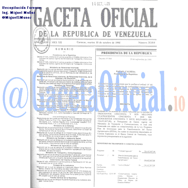 Gaceta Oficial 35814 del 10 Octubre 1995