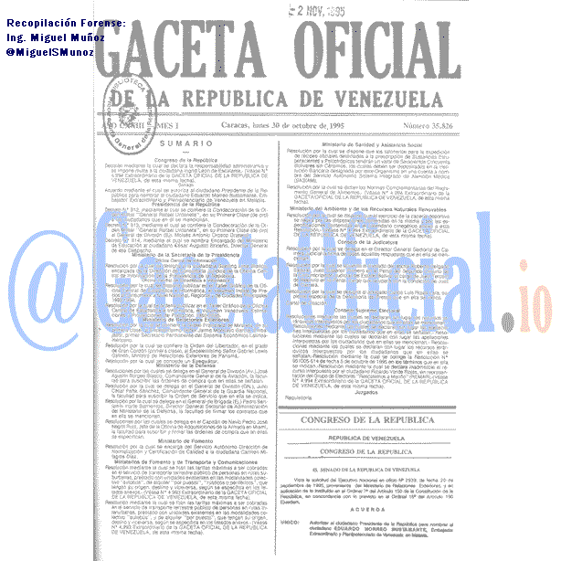 Gaceta Oficial 35826 del 30 Octubre 1995
