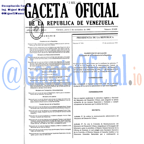 Gaceta Oficial 35829 del 2 Noviembre 1995