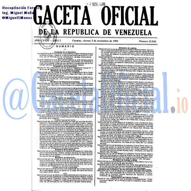 Gaceta Oficial 35830 del 3 Noviembre 1995