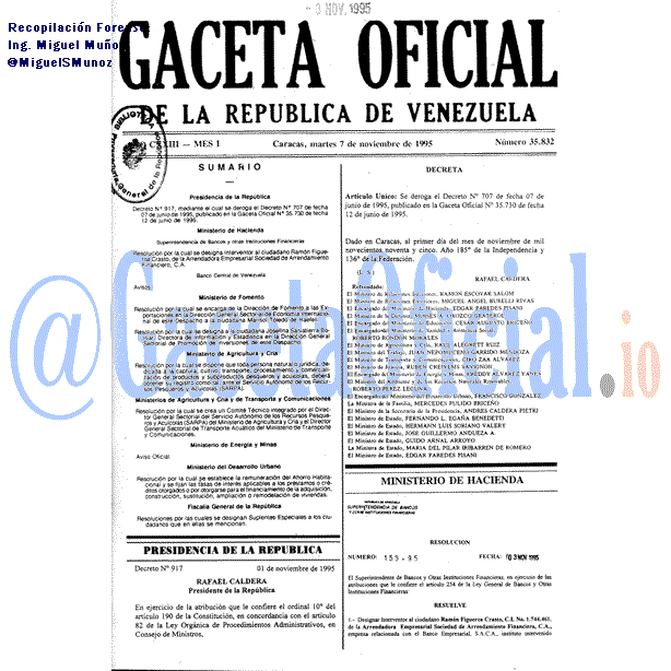 Gaceta Oficial 35832 del 7 Noviembre 1995