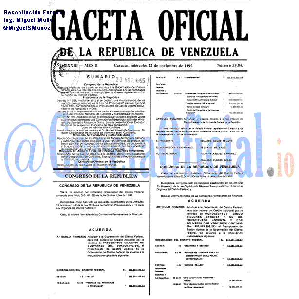 Gaceta Oficial 35843 del 22 Noviembre 1995