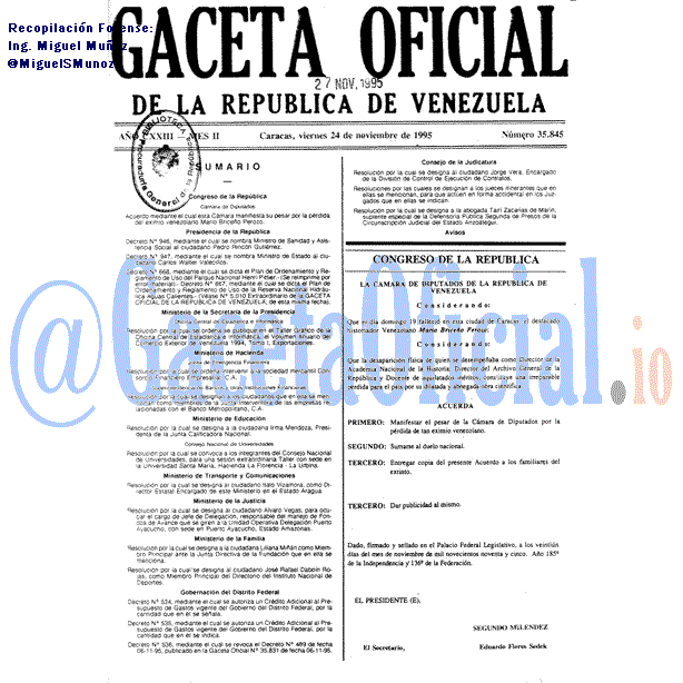 Gaceta Oficial 35845 del 24 Noviembre 1995
