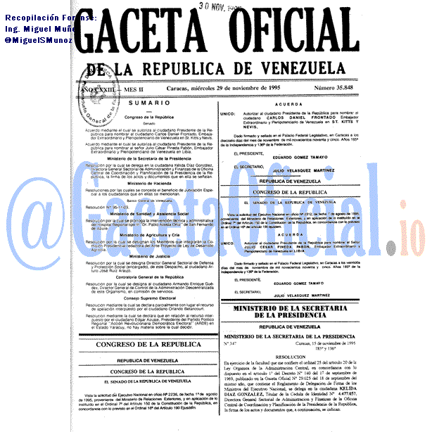 Gaceta Oficial 35848 del 29 Noviembre 1995