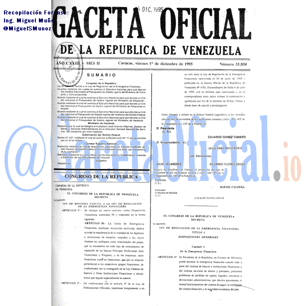 Gaceta Oficial 35850 del 1 Diciembre 1995