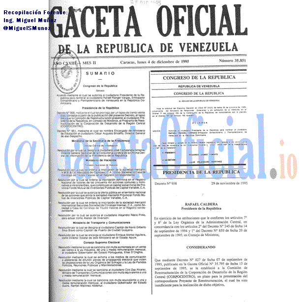 Gaceta Oficial 35851 del 4 Diciembre 1995