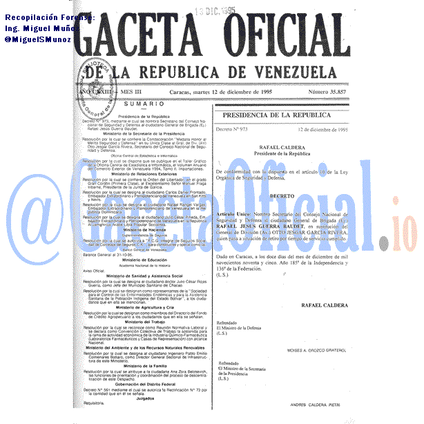 Gaceta Oficial 35857 del 12 Diciembre 1995