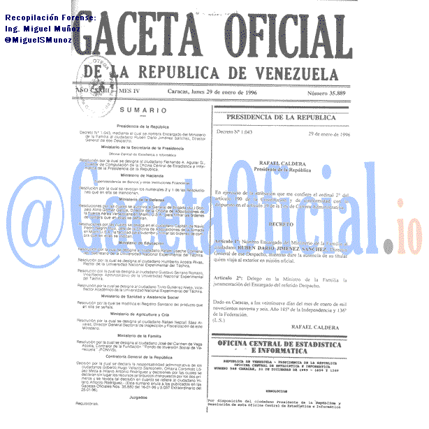 Gaceta Oficial 35889 del 29 Enero 1996