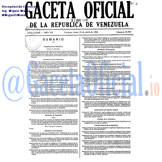 Gaceta Oficial 35943 del 22 Abril 1996
