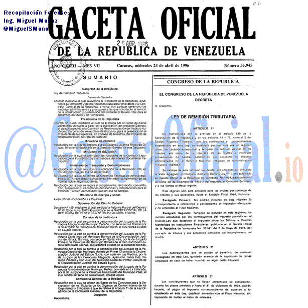 Gaceta Oficial 35945 del 24 Abril 1996