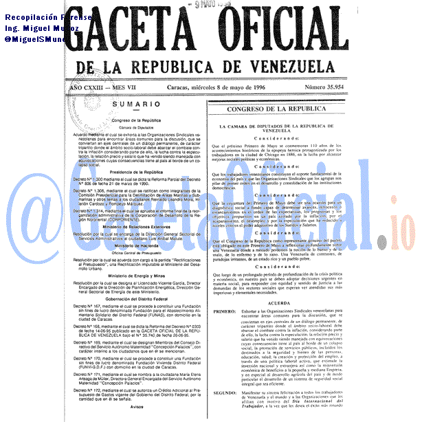 Gaceta Oficial 35954 del 8 Mayo 1996